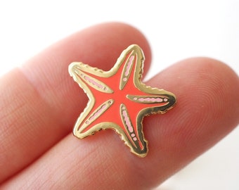 Lapel Pin - Peach Starfish - Enamel Pin - Pinback Button