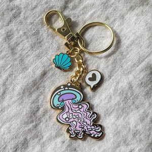 Pastel Jellyfish Keychain Gold Key Fob image 1