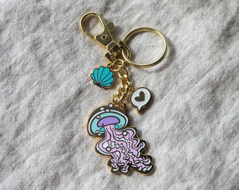 Pastel Jellyfish Keychain | Gold Key Fob