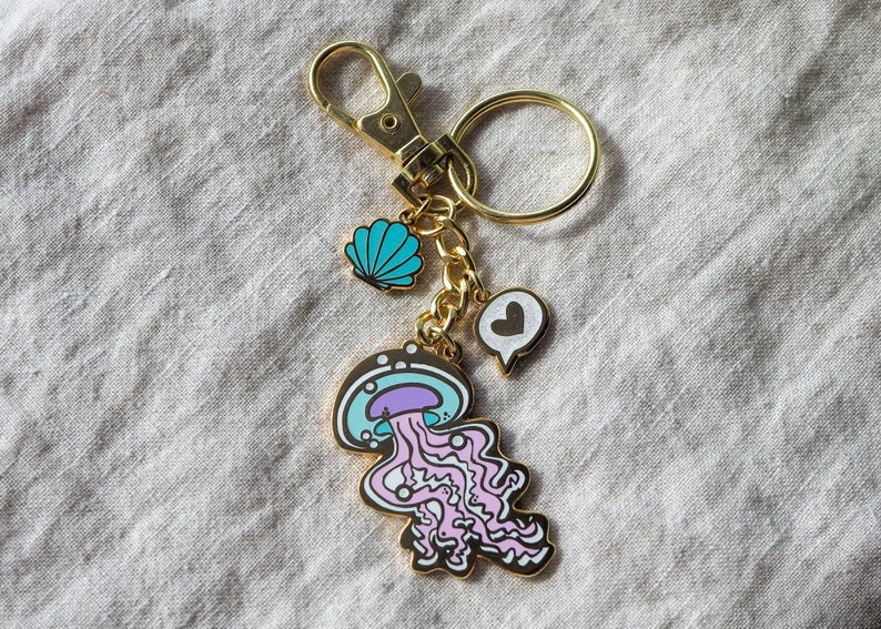 Pastel Jellyfish Keychain Gold Key Fob image 1