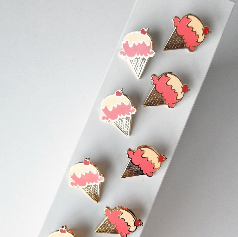 Lapel Pin Peaches and Cream Ice Cream Cone Enamel Pin Pinback Button image 3