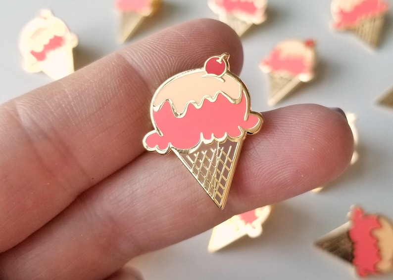 Lapel Pin Peaches and Cream Ice Cream Cone Enamel Pin Pinback Button image 1