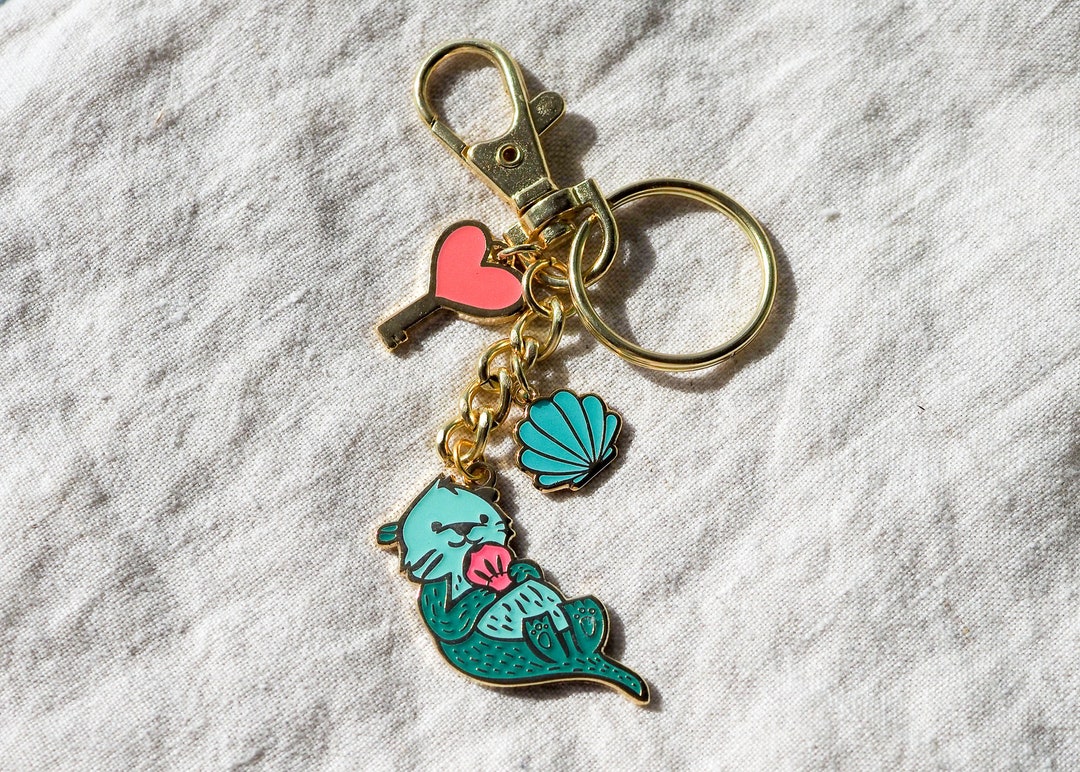 Aqua Sea Otter Keychain | Glow-in-the-dark | Gold Key Fob | Bag Charm ...