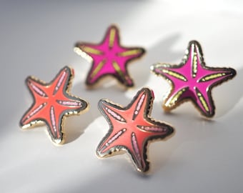 Lapel Pin - Neon Pink Starfish - Enamel Pin - Pinback Button