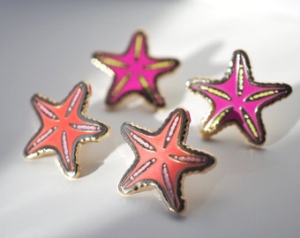 Lapel Pin - Neon Pink Starfish - Enamel Pin - Pinback Button