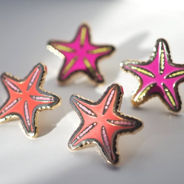 Lapel Pin - Neon Pink Starfish - Enamel Pin - Pinback Button