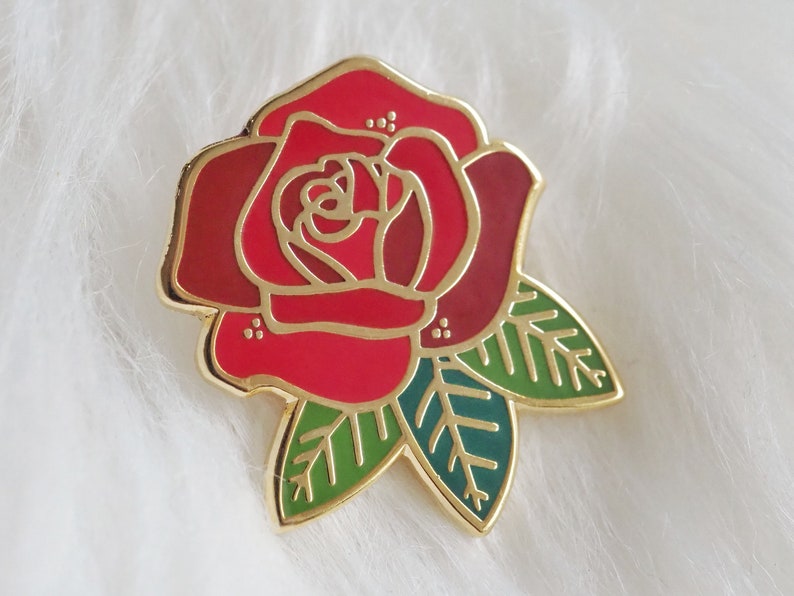 Lapel Pin Red Rose Enamel Pin Pinback Button image 1