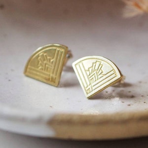 Gatsby Fan Brass Post Earrings // LanaBetty // Art Deco