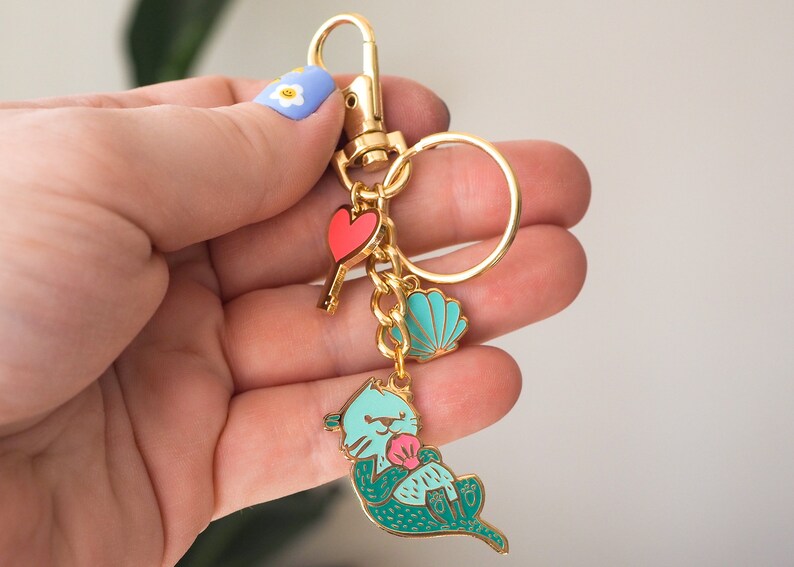Aqua Sea Otter Keychain | Glow-in-the-dark | Gold Key Fob | Bag Charm ...