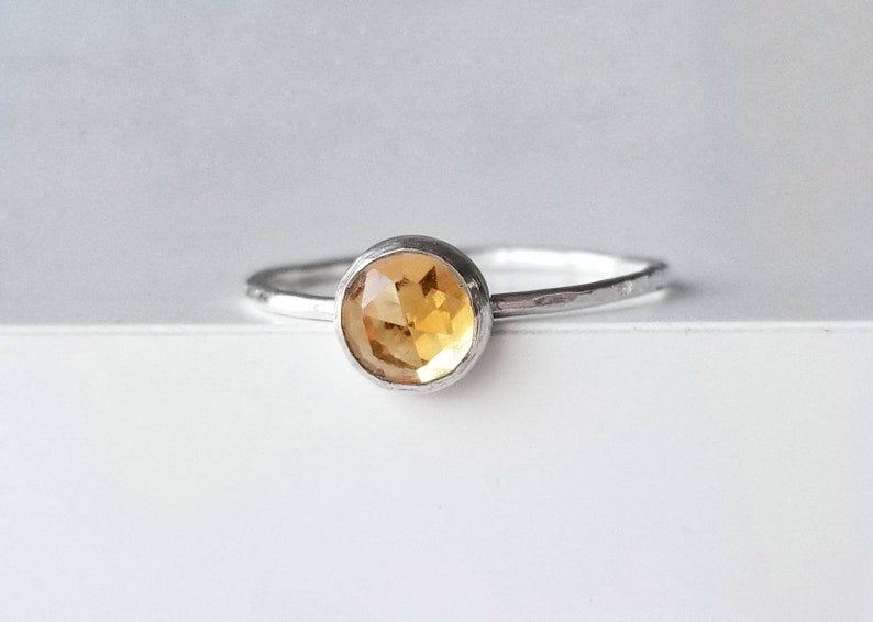 Faceted Citrine Stacking Ring // hammered gold filled or sterling silver // from the studio image 2