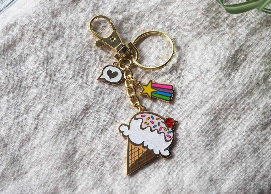 Ice Cream Cone Keychain Gold Key Fob Etsy
