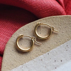 Gravity Hoop Earrings Small 13mm Gold Fill