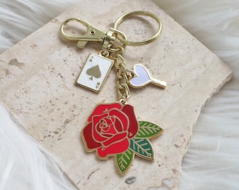 Red Rose Keychain | Ace of Spades | Gold Key Fob