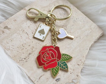 Red Rose Keychain | Ace of Spades | Gold Key Fob