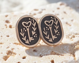 Key Stud Earrings - Bronze or Sterling Silver - Love Can Endure by LanaBetty