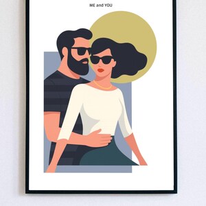 Couple portrait.PNG, as a gift for her for him, abstract geometric poster. couple love illustration. Digital dowload. Funny clipart