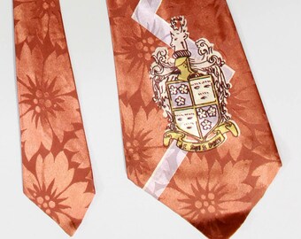 1940s Coat of Arms Printed Rayon Tie, Bold Look Vintage Swing Tie, Rembrandt Classics Work of Art Necktie