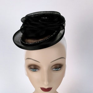 1980s Womens Hat, Vintage Black Rhinestone Fascinator Hat, Cocktail Party Hat, 80s Formal Accessories, Womens Derby Hats, Prom Hair Ideas image 3