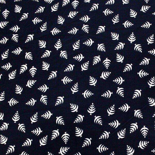 1940s Navy Rayon Fabric Tree Print, 2.75 Yards, Vintage Sewing Fabric