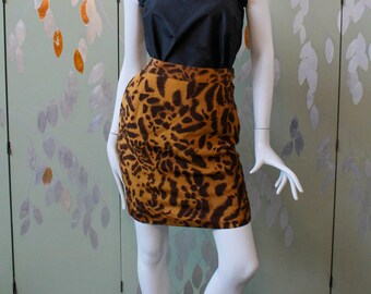 90s Silk Leopard Print Skirt, Waist 26, Made in Italy by Genny, Vintage Pencil Skirt