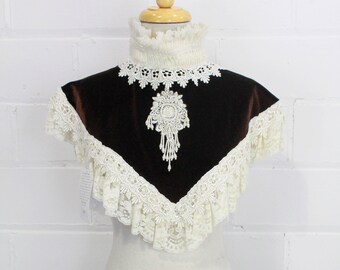 Victorian Style Brown Lace Collar Capelet by Elsie Massey