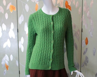 Vintage L.L. Bean Cable Knit Cardigan, Green, Medium