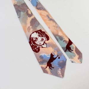 1940s Hand Painted Dog Rayon Necktie
