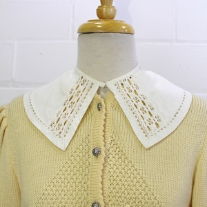 Vintage 1950s Detachable Collar, White Cotton with Embroidery/Crochet Trim Collar for Sweaters, Dresses, RBG Style Collar