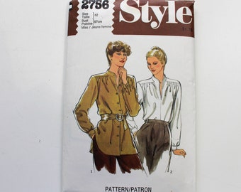 80s Blouse Sewing Pattern Style 2756, Vintage Womens Shirt-Tail Blouse Pattern, Complete, Bust 34