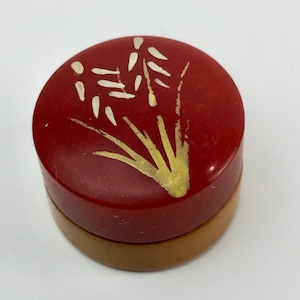 1930s Perfume Pot, Art Deco Bakelite Perfume Pot, Mumtaz Divine Solid Perfume 1933, Red & Amber Bakelite, White and Gold Floral Painted Lid
