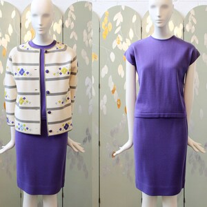 1960s Purple 3 pc Set, Skirt/Top/Cardigan, 1960s Floral Cardigan, Summer Set, XS