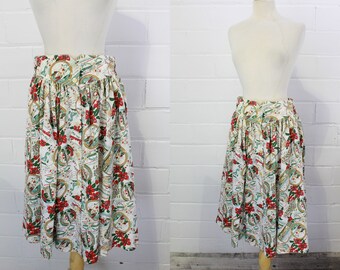 60s Barry Sherrard London Floral Linen Skirt 24-25 inch waist Tropical Hawaiian Clothing 50s Pencil Skirt Pin Up Rockabilly