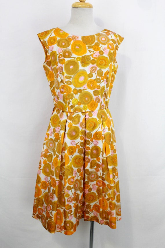 1950s Floral Party Dress, Orange and Pink Abstrac… - image 2