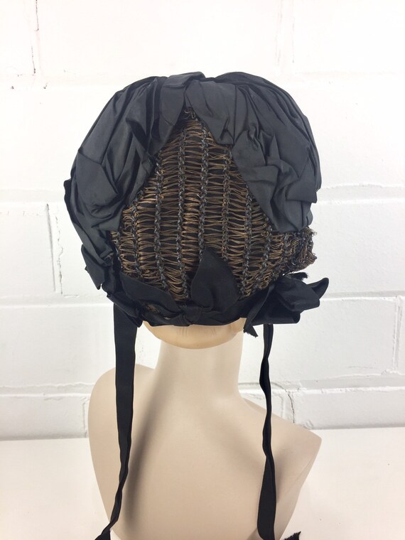 Antique Victorian Black Mourning Bonnet Cap with … - image 6