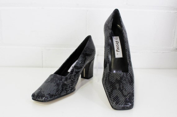 1990s Snakeskin Pumps 8.5, Vintage Square Toe Lea… - image 1