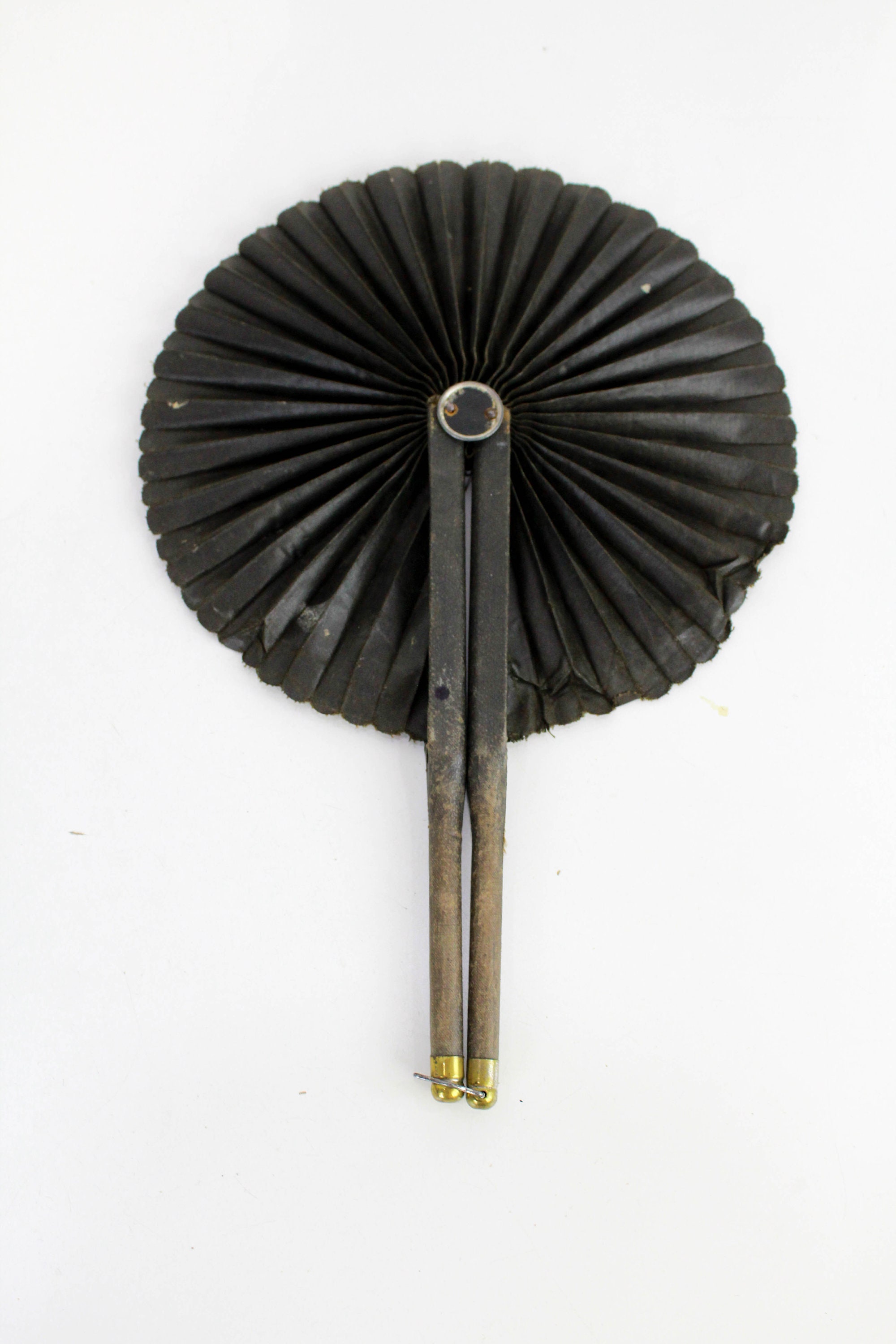 Victorian Cockade Fan, Round Mourning Folding Fan, Antique 