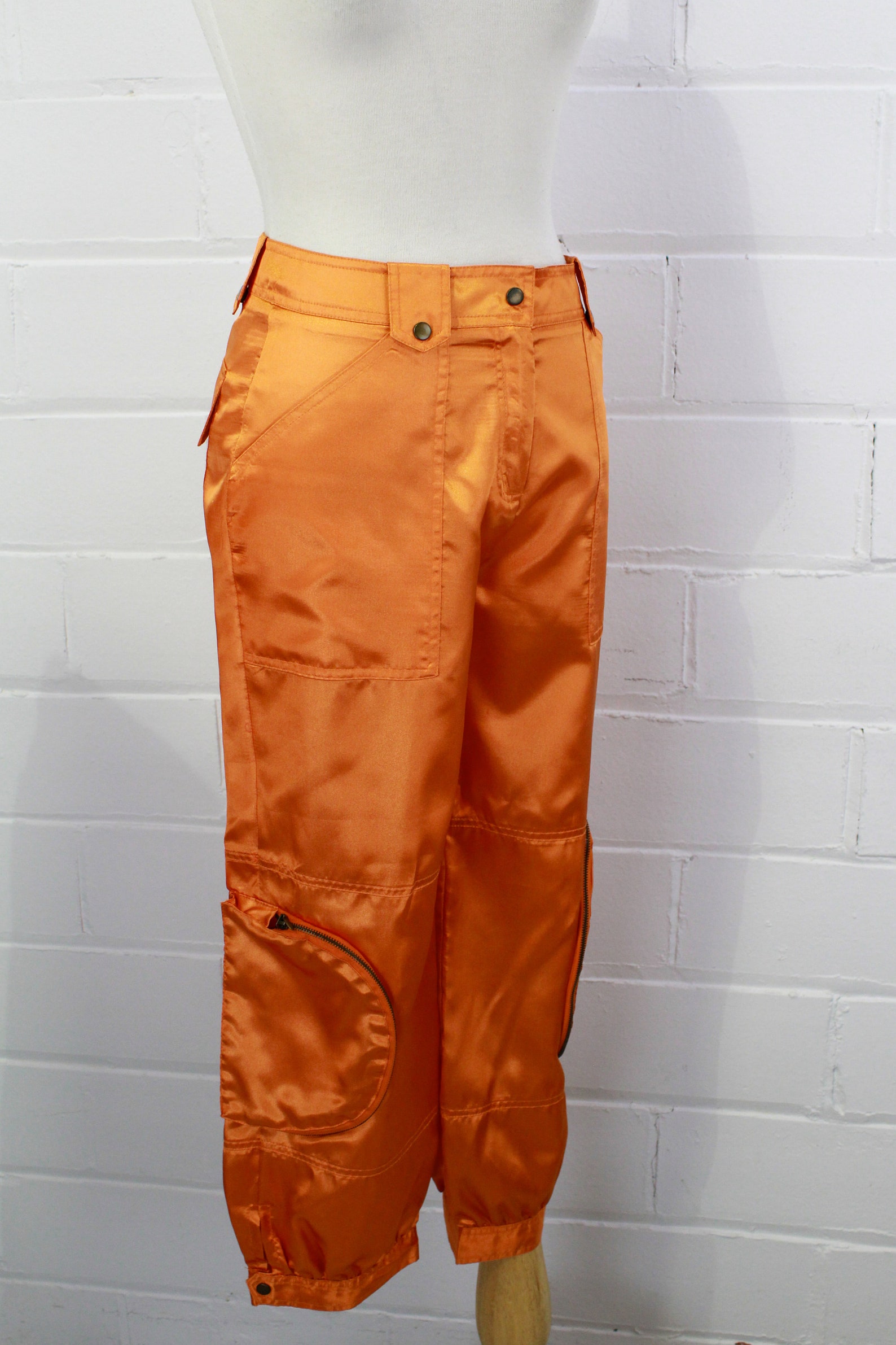 90s Y2K Orange Satin Cargo Pants High Waisted Metallic Rave | Etsy