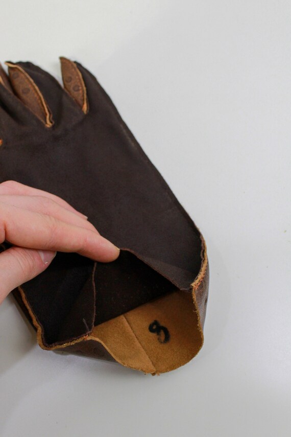 Vintage Brown Leather Gloves, Men's Leather Glove… - image 6