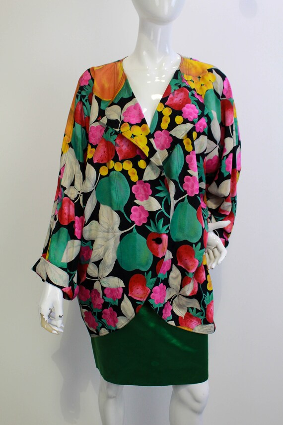 80s Silk Ungaro Fruit Print Blazer, Large, Made i… - image 2