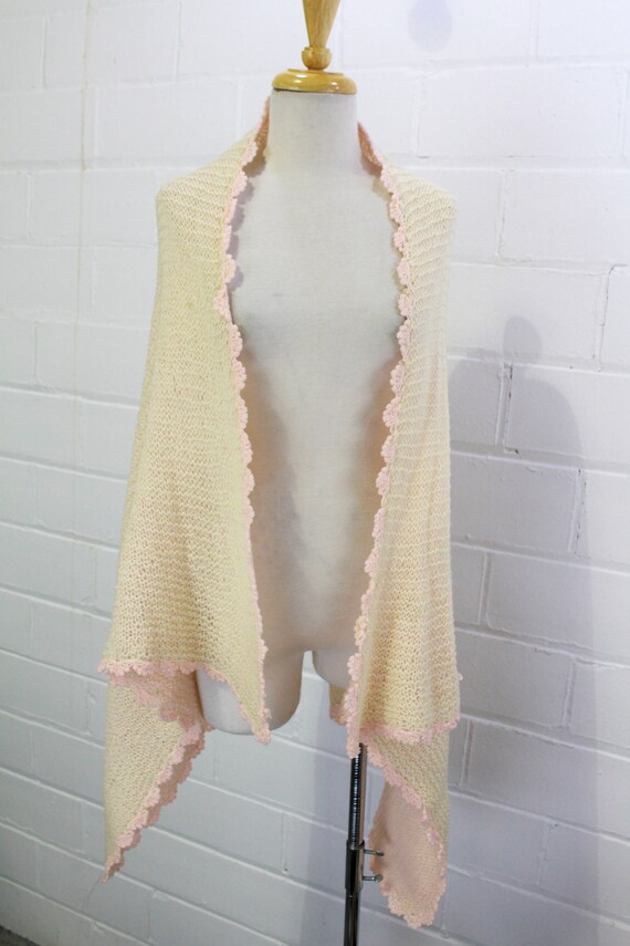 Vintage 20s Pink Wool Baby Blanket, Scarf/Cape, W… - image 8