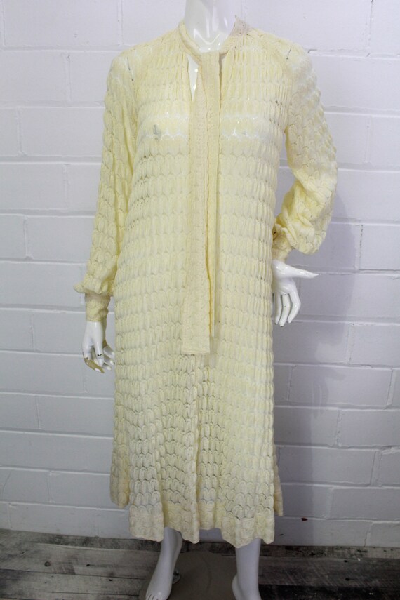 80s Rare Jean Muir Cream Knit Crochet Maxi Dress,… - image 4