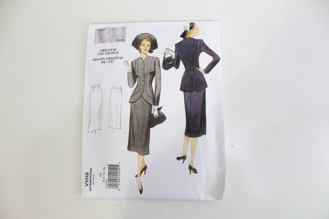 V1947 Pattern 1947 Reissue Vogue Vintage V1019 Sewing Pattern, Size 6 - 12, UNCUT ...