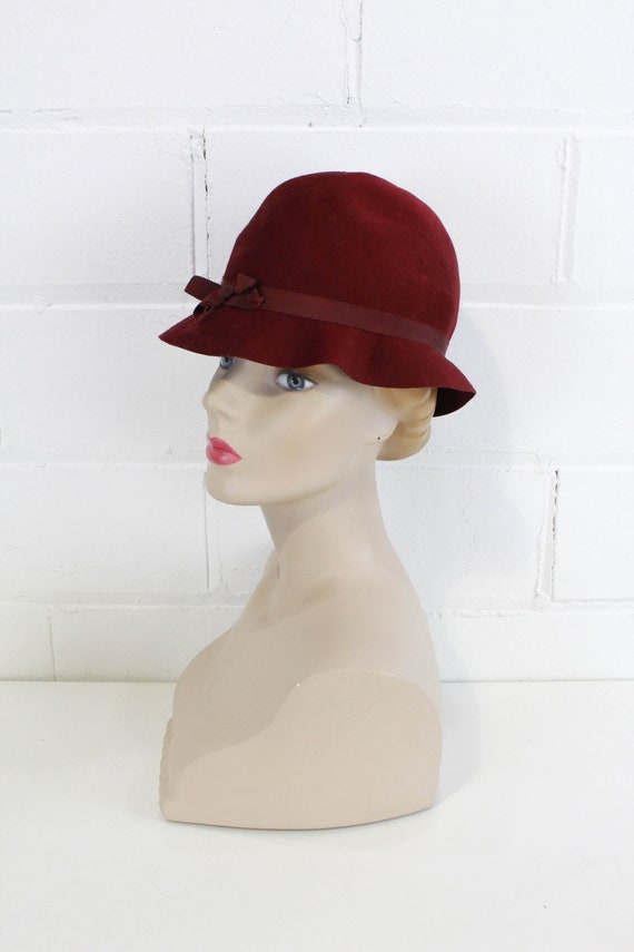 Adora Women\'s Cloche Hat in Deep Burgundy Adora Burgundy Wool Felt Cloche/Fedora Trim Brim Women main image 3