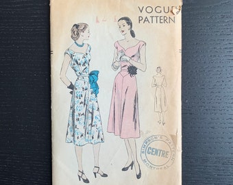 1940s Vogue Easy-To-Make 6082 Womens Dress Sewing Pattern, 40s Vintage Evening Dress Pattern, Size 14, Bust 32", Pre-Cut, Complete