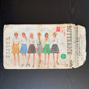 1960s Womens Skirt Butterick Pattern 4965, Incomplete, 60s Mod Skirt in Four Styles Vintage Sewing Pattern, Waist 25.5", Hip 36"