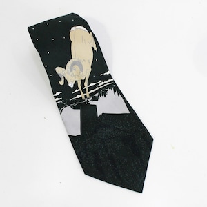 1970s Ram/Goat Print Necktie, 70s Wide Silk Men's Tie by Roland, Made in Italy