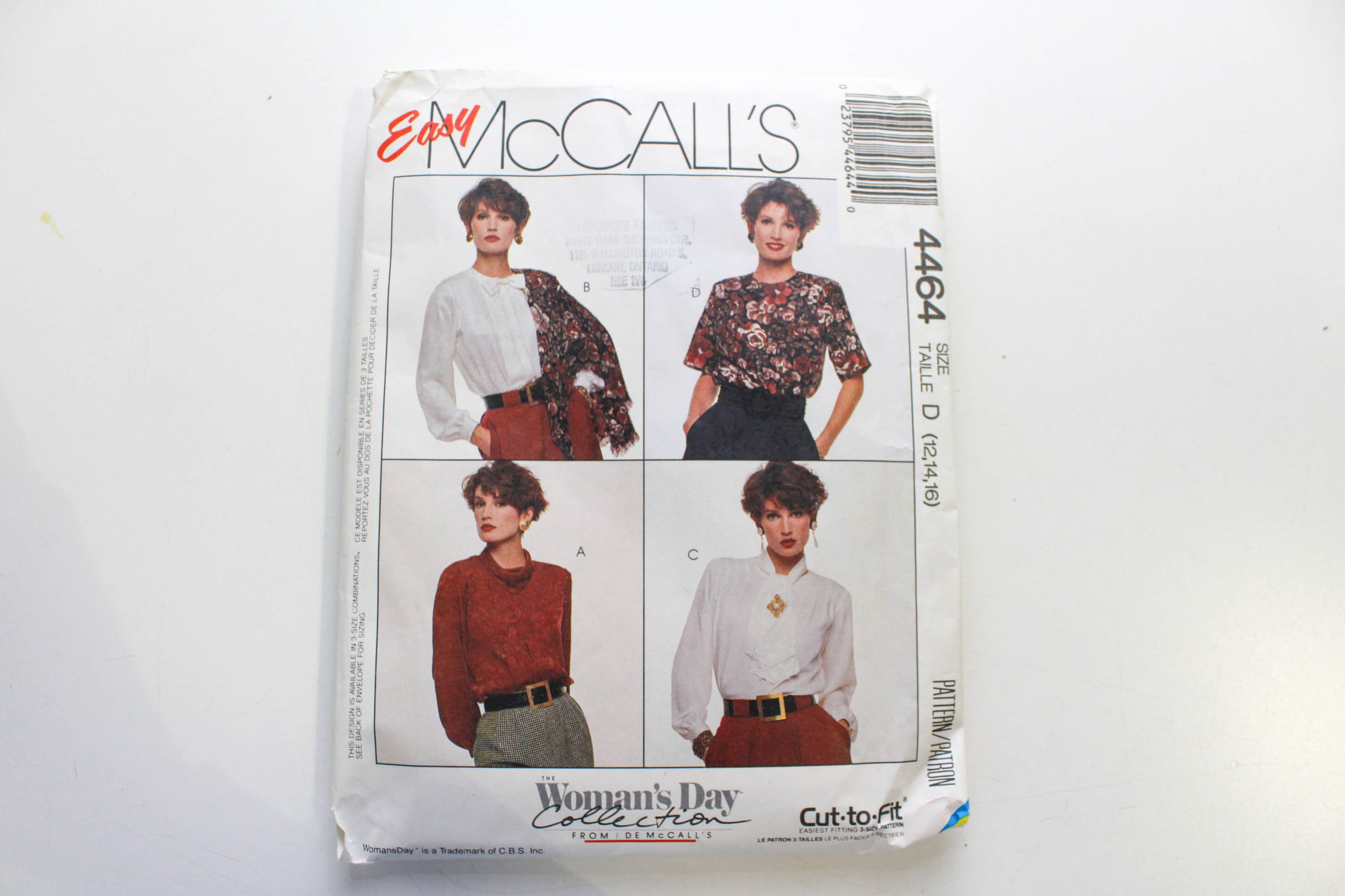 80s Womens Blouse/jabot/scarf Sewing Pattern Mccall's 4464