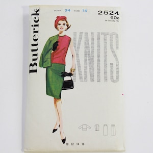 1960s Women's Suit Sewing Pattern Butterick 2524, Butterick Knit Two Piece Sewing Pattern, Box Jacket, Blouse, Skirt, Complete, Bust 34