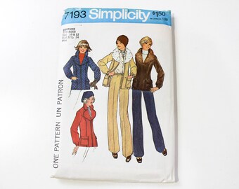 1970s Jacket Sewing Pattern Simplicity 7193, Detachable Collar, Vintage 70s Womens Sewing Pattern, UNCUT, Factory Folds