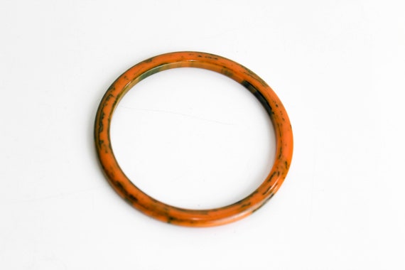 40s Marbled Bakelite Bangles, Orange and Green, E… - image 9